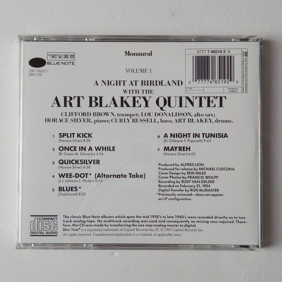 ART BLAKEY QUINTET – A NIGHT AT BIRDLAND VOLUME 1 (1956) - CD 1987 REISSUE 2.EL