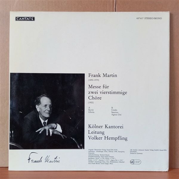 FRANK MARTIN – MESSE FÜR ZWEI VIERSTIMMIGE CHÖRE (1978) - LP 2.EL PLAK
