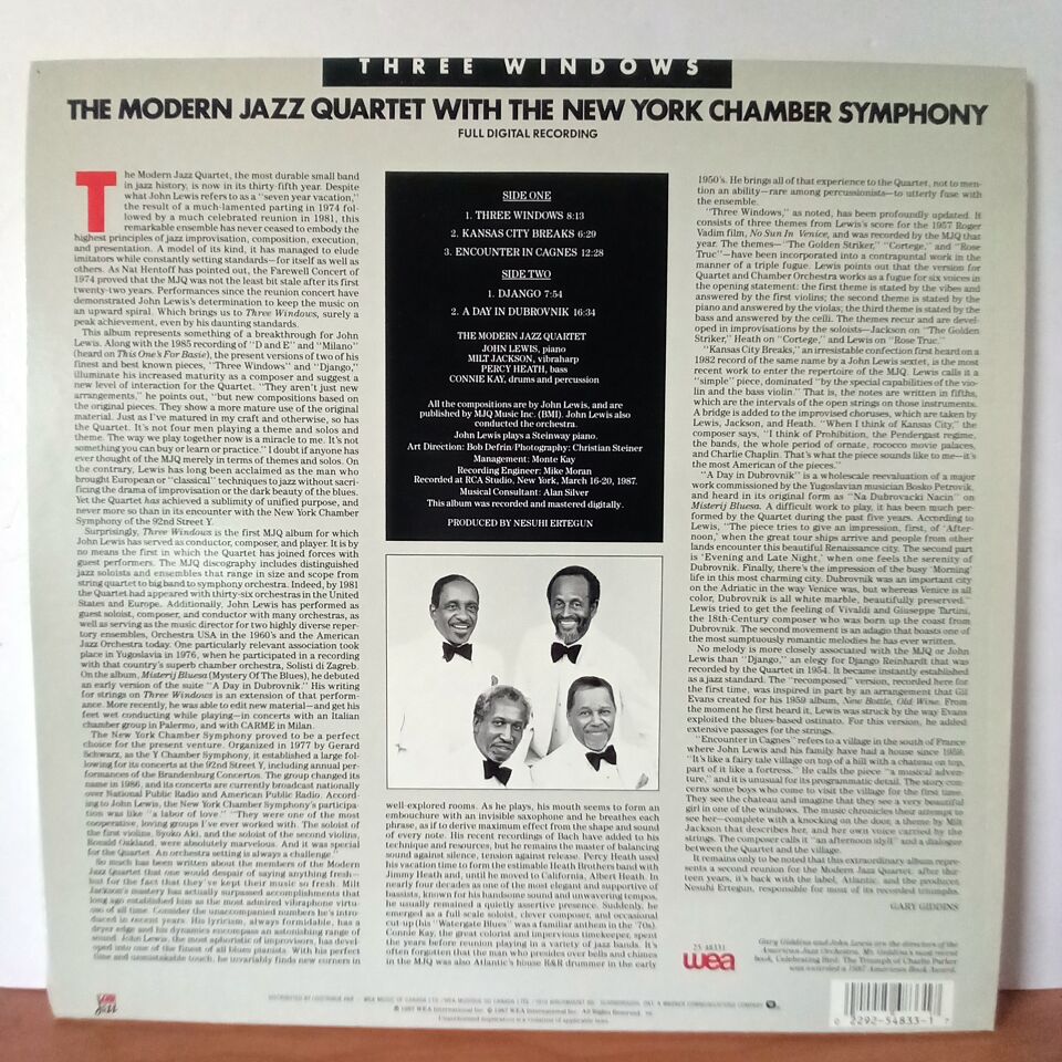 THE MODERN JAZZ QUARTET WITH NEW YORK CHAMBER SYMPHONY – THREE WINDOWS (1987) - LP 2.EL PLAK