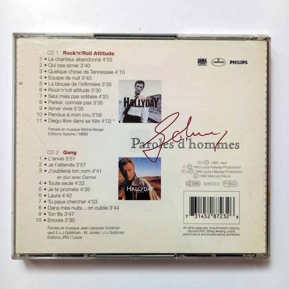 JOHNNY HALLYDAY – PAROLES D'HOMMES (1995) - 2CD 2.EL