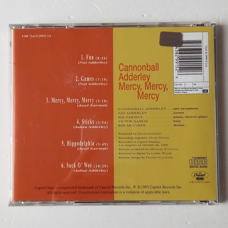 THE CANNONBALL ADDERLEY QUINTET – MERCY, MERCY, MERCY! - LIVE AT THE CLUB (1967) - CD 1995 REISSUE 2.EL