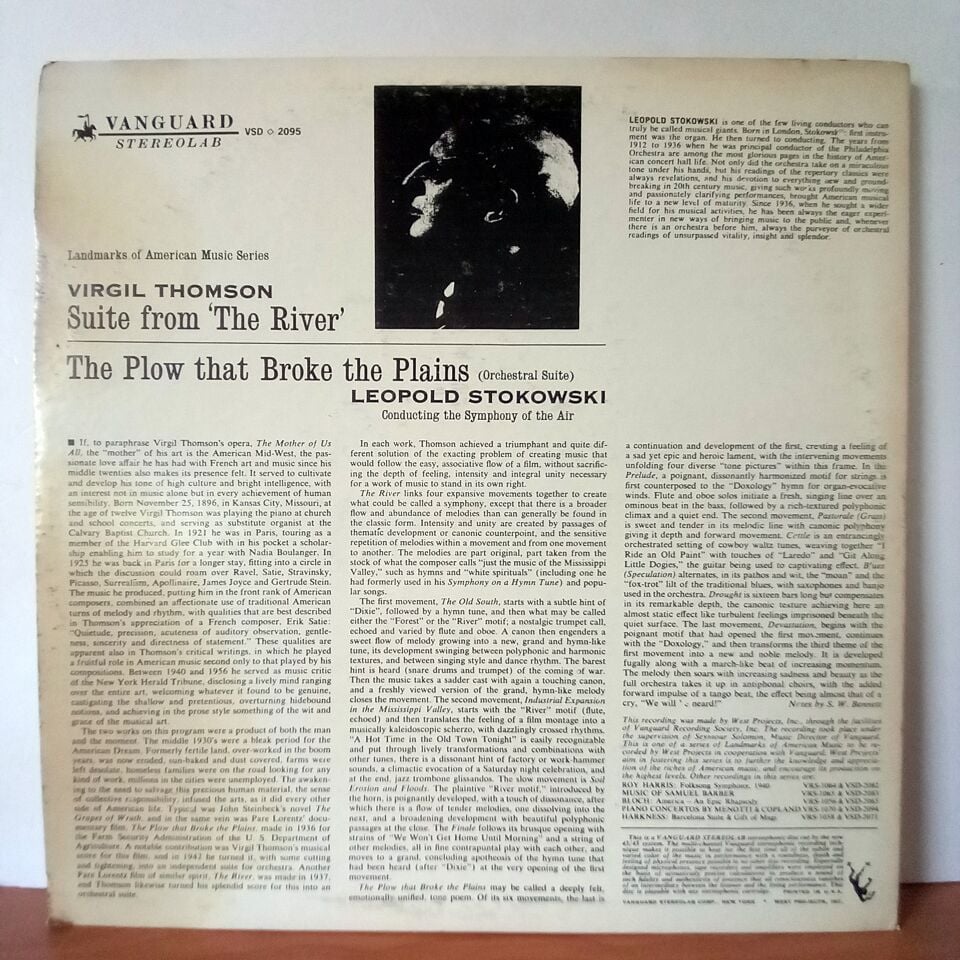 VIRGIL THOMSON - LEOPOLD STOKOWSKI CONDUCTING THE SYMPHONY OF THE AIR – THE PLOW THAT BROKE THE PLAINS / SUITE FROM \'THE RIVER\' (1961) - LP 2.EL PLAK