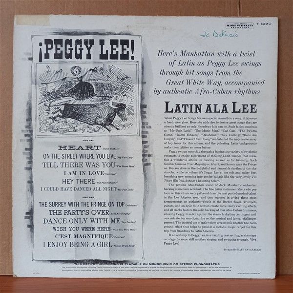PEGGY LEE – LATIN ALA LEE! (1960) - LP 2.EL PLAK