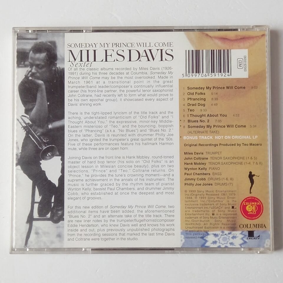 MILES DAVIS SEXTET – SOMEDAY MY PRINCE WILL COME (1961) - CD REMASTERED 1999 REISSUE 2.EL