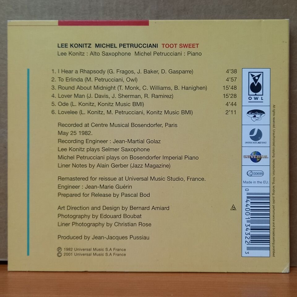 LEE KONITZ / MICHEL PETRUCCIANI – TOOT SWEET (2001) - CD 2.EL