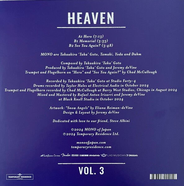 MONO (JAPAN) - HEAVEN VOL 3 (2025) - 10'' 45RPM EP (3 TRACKS) / POST ROCK SIFIR PLAK