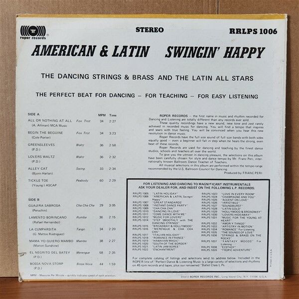 THE DANCING STRINGS & BRASS AND THE LATIN ALL STARS – AMERICAN & LATIN FOR DANCING [SWINGIN' HAPPY] (1972) - LP 2.EL PLAK