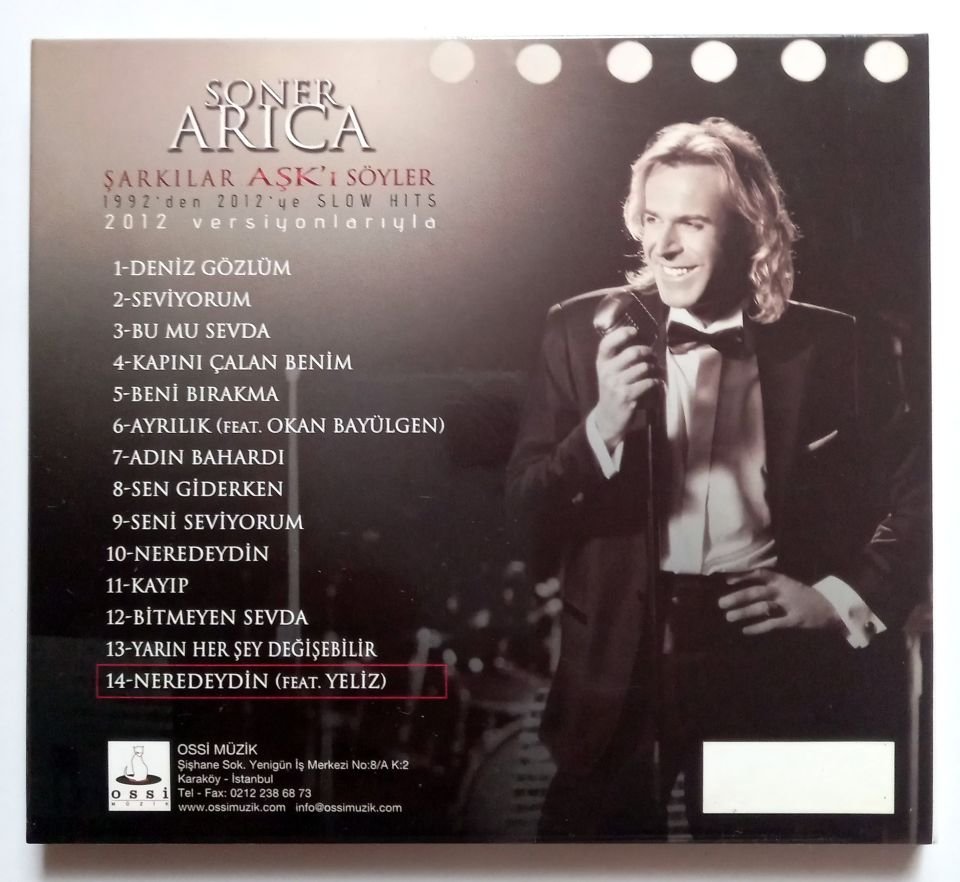 SONER ARICA - ŞARKILAR AŞK'I SÖYLER (2013) - CD 2.EL