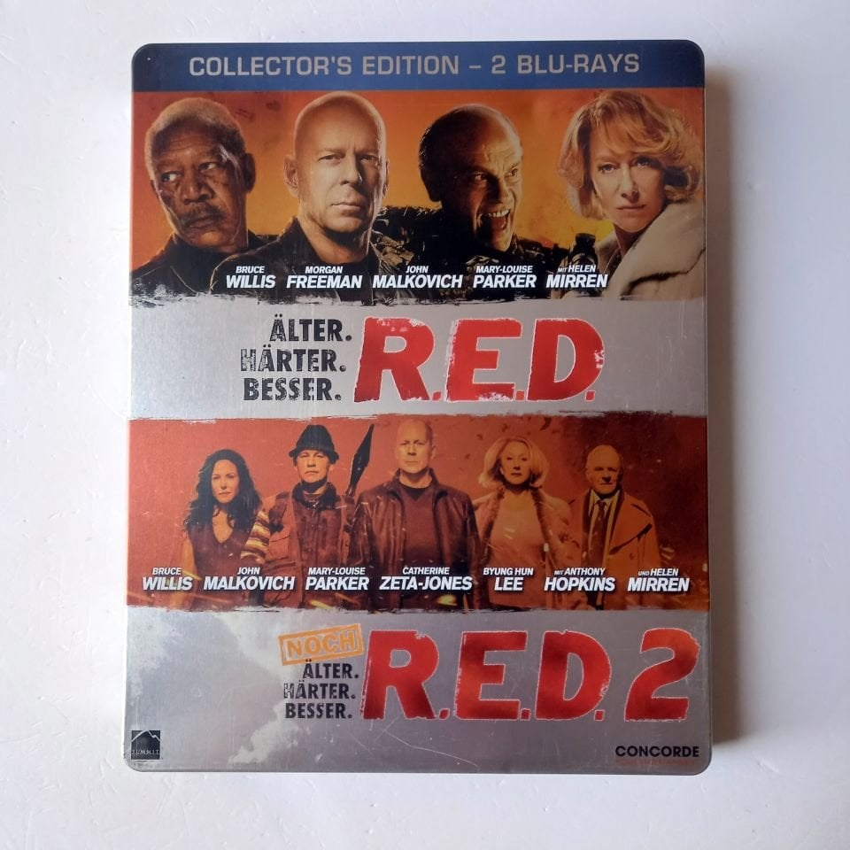 RED / RED 2 - BRUCE WILLIS, MORGAN FREEMAN, JOHN MALKOVICH, HELEN MIRREN - YÖN.: ROBERT SCWENTKE / DEAN PARISOT - 2BLU-RAY + 2DVD STEELBOOK METAL KUTU 2.EL