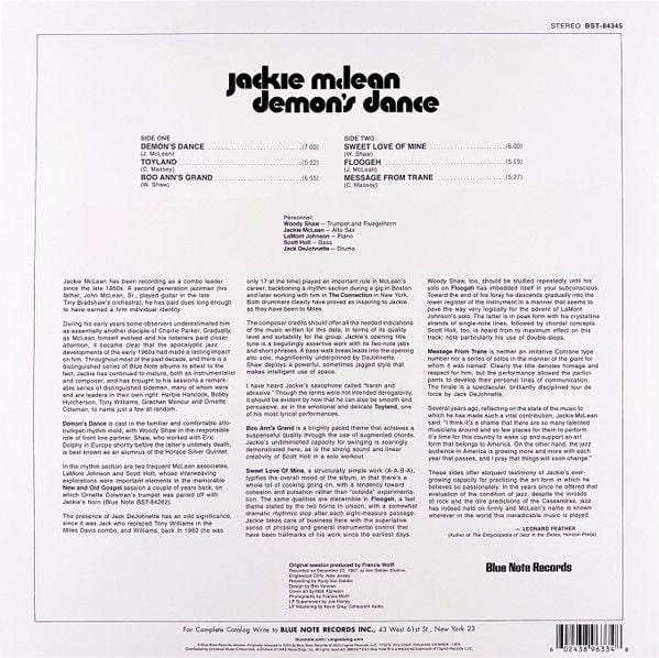 JACKIE MCLEAN - DEMON'S DANCE (1970) - LP BLUE NOTE TONE POET SERIES 180GR 2023 EDITION SIFIR PLAK