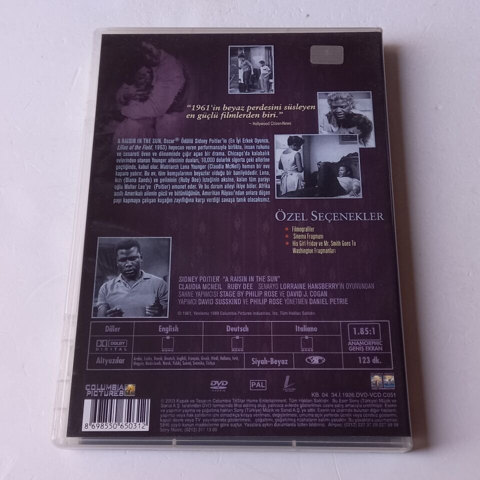 A RAISIN IN THE SUN / GÜNEŞTE BİR LEKE - SIDNEY POITIER - DVD 2.EL