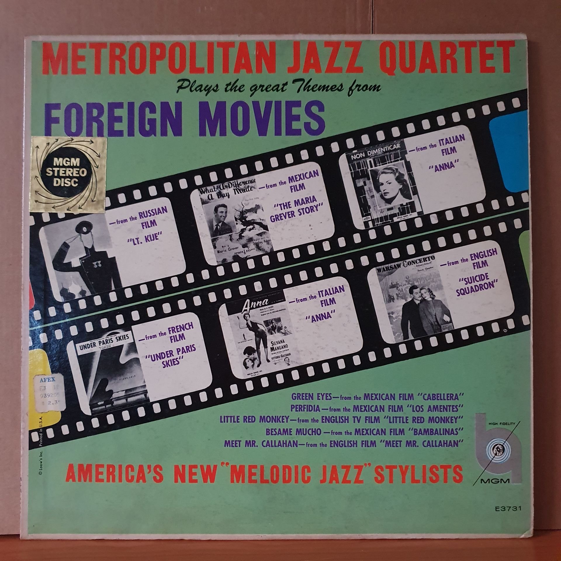 METROPOLITAN JAZZ QUARTET - PLAYS THE GREAT THEMES FROM FOREIGN MOVIES (1958) - LP 2.EL PLAK