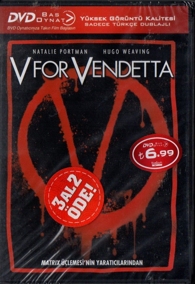V FOR VENDETTA - NATALIE PORTMAN - HUGO WEAVING - BAS OYNAT DVD AMBALAJINDA SIFIR