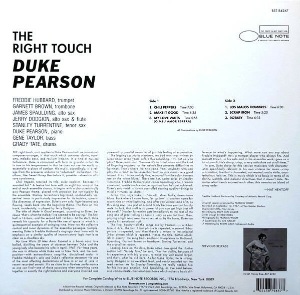 DUKE PEARSON - THE RIGHT TOUCH (1967) - LP BLUE NOTE TONE POET SERIES 180GR 2023 EDITION SIFIR PLAK