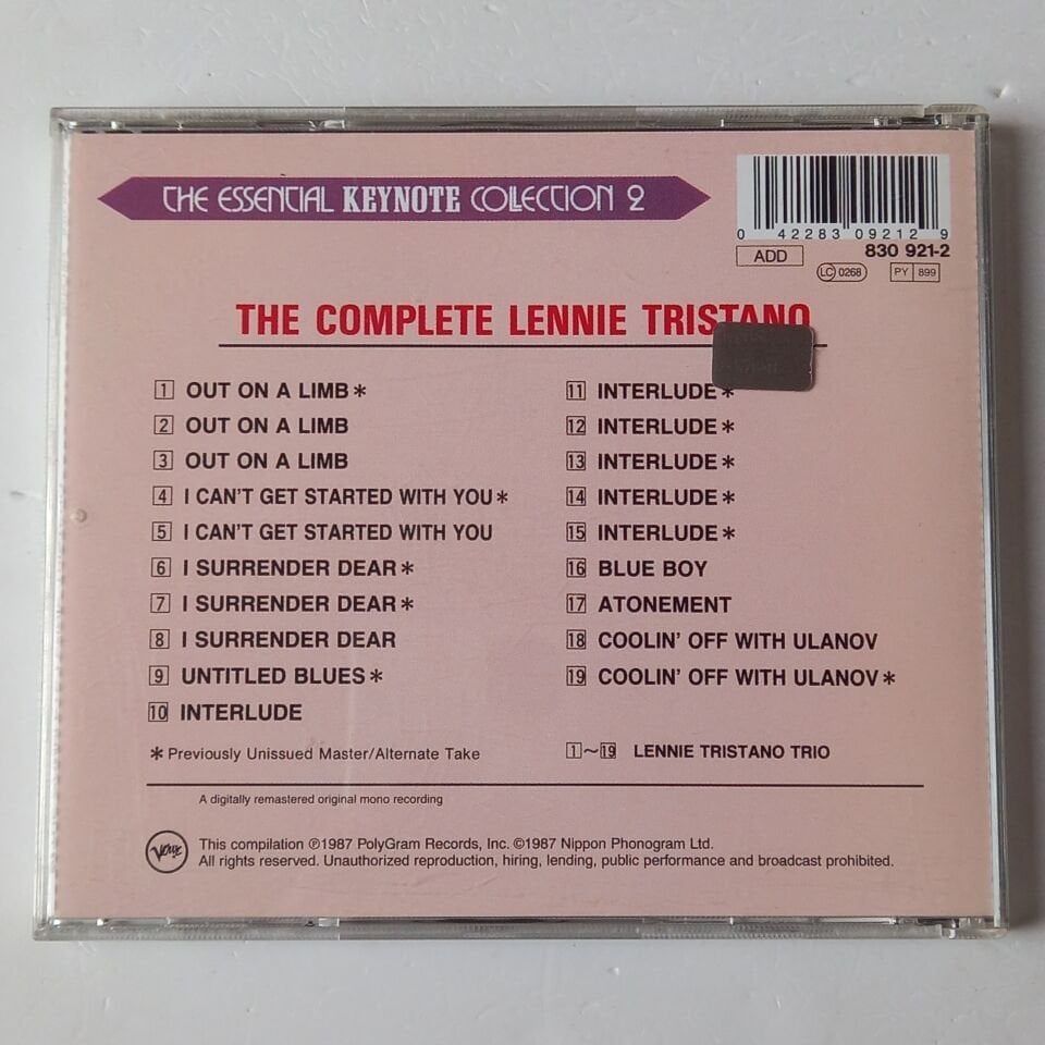 LENNIE TRISTANO TRIO – THE COMPLETE LENNIE TRISTANO (1987) - CD 2.EL