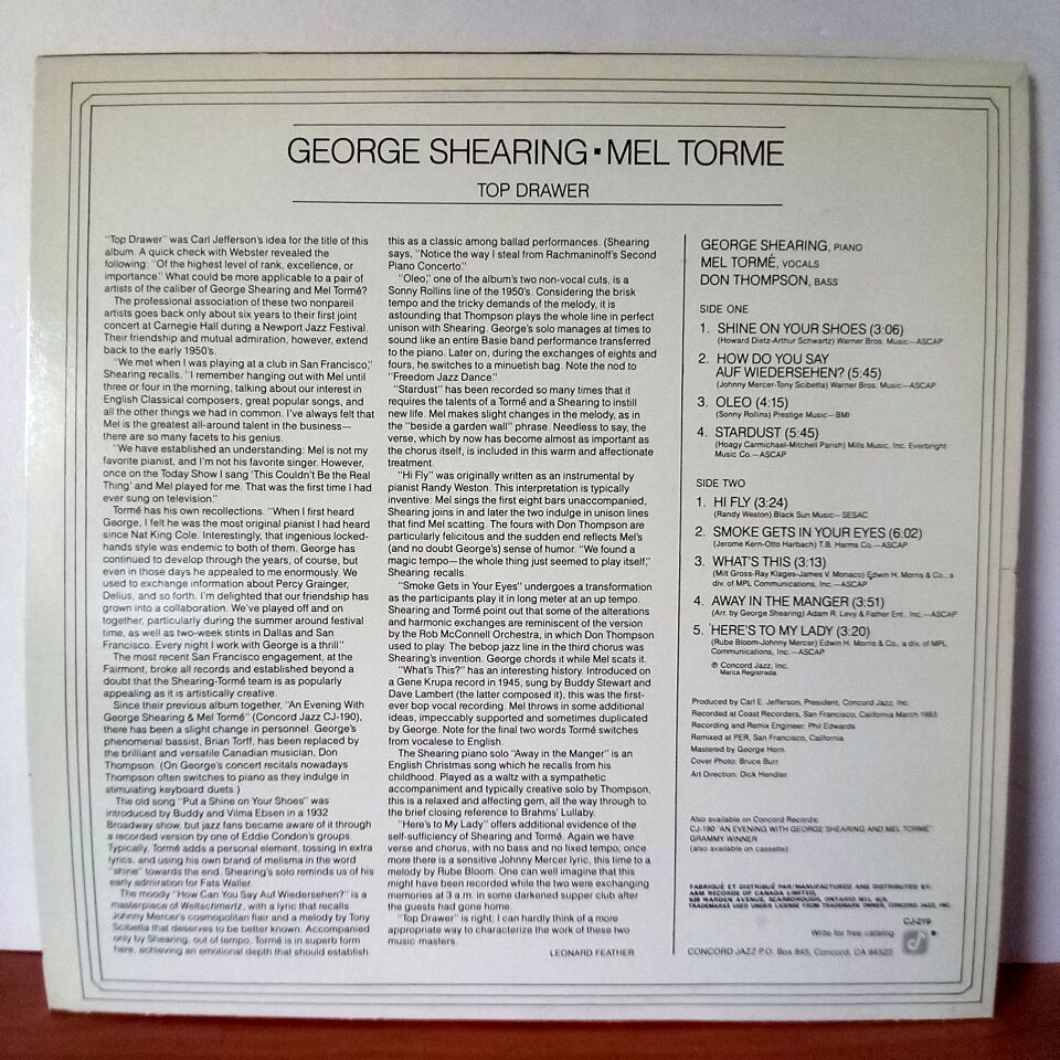 GEORGE SHEARING, MEL TORME – TOP DRAWER (1983) - LP 2.EL PLAK