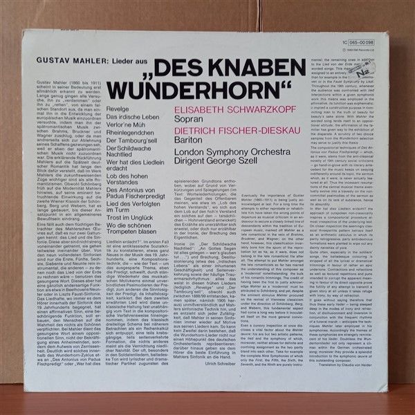 MAHLER: LIEDER AUS DES KNABEN WUNDERHORN / ELISABETH SCHWARZKOPF - DIETRICH FISCHER-DIESKAU - LONDON SYMPHONY ORCHESTRA, GEORGE SZELL - LP 2.EL PLAK