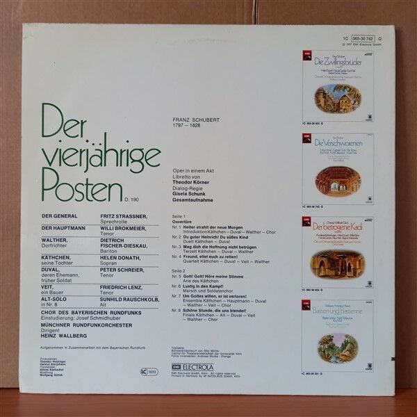 FRANZ SCHUBERT: DER VIERJARIGE POSTEN, GESAMTAUFNAHME / DIETRICH FISCHER-DIESKAU, PETER SCHREIER, HELEN DONATH, WILLI BROKMEIER, FRIEDRICH LENZ, FRITZ STRASSNER, HEINZ WALLBERG (1977) - LP 2.EL PLAK