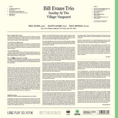 BILL EVANS TRIO - SUNDAY AT THE VILLAGE VANGUARD (1961) - LP 180GR 2018 EDITION SIFIR PLAK