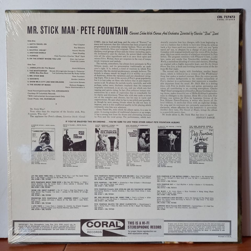 PETE FOUNTAIN – MR. STICK MAN (1965) - LP DÖNEM BASKI SIFIR PLAK