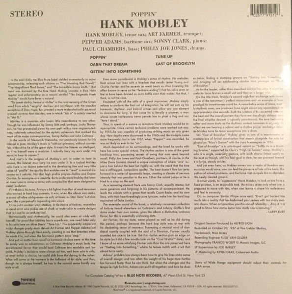 HANK MOBLEY - POPPIN' (1980) - LP BLUE NOTE TONE POET SERIES 180GR 2020 EDITION SIFIR PLAK