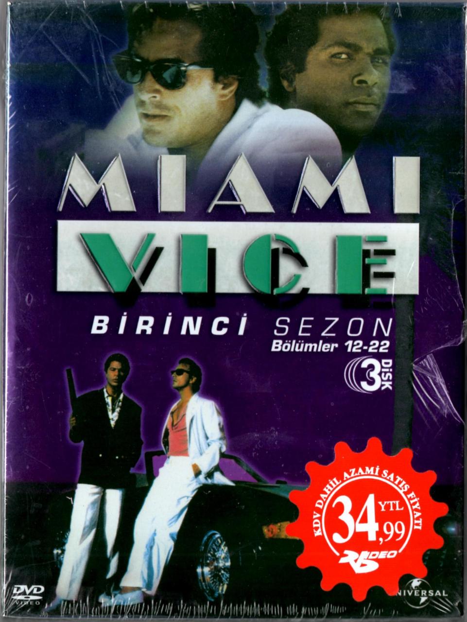 MIAMI VICE - DON JOHNSON - PHILIP MICHAEL THOMAS - 1.SEZON 12-22. BÖLÜMLER - 3DVD SIFIR