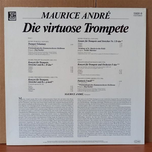 MAURICE ANDRE – DIE VIRTUOSE TROMPETE / TELEMANN, HANDEL, BACH (1988) - LP 2.EL PLAK