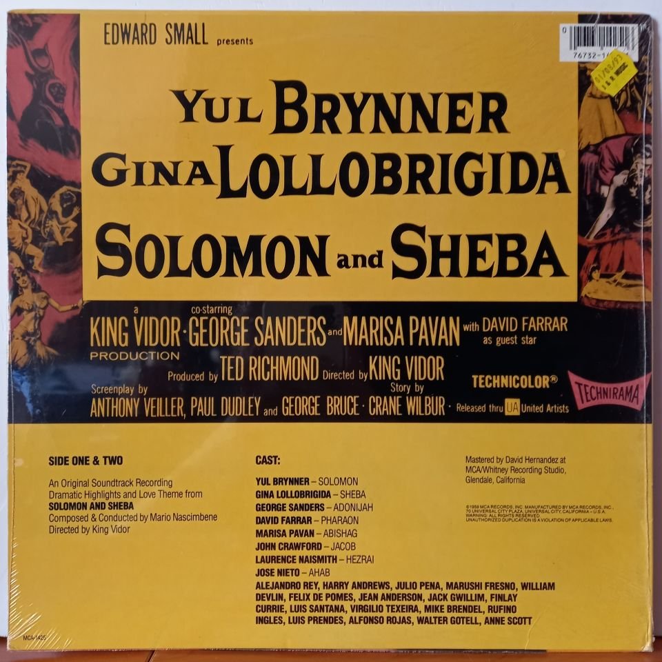MARIO NASCIMBENE – SOLOMON AND SHEBA / AN ORIGINAL SOUNDTRACK RECORDING (1959) - LP DÖNEM BASKI SIFIR PLAK